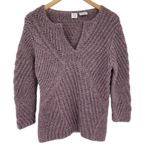 TSE Cashgora Wool Cashmere Split Neck Chunky Knit Sweater Purple Women Medium